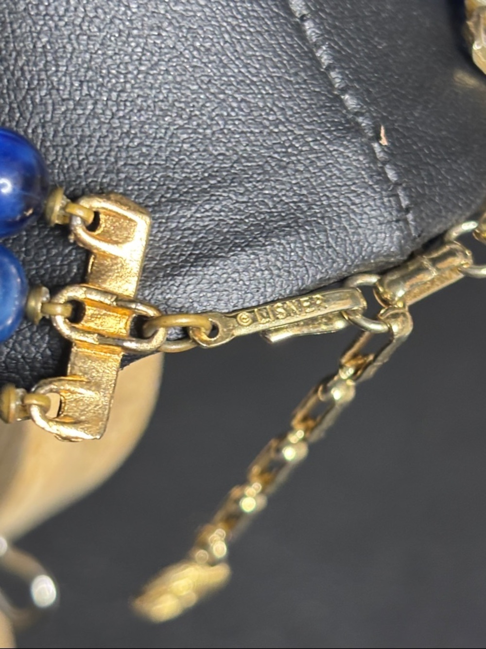 Vintage Lisner Signed Layered Collar Blue Beaded Gold Tone Statement Necklace - Picture 4 of 7
